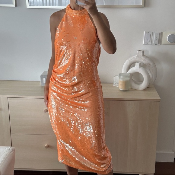 Caroline Constas Bright Orange High Neck Embellished Loud Luxury Maximalist NEW - Picture 3 of 13